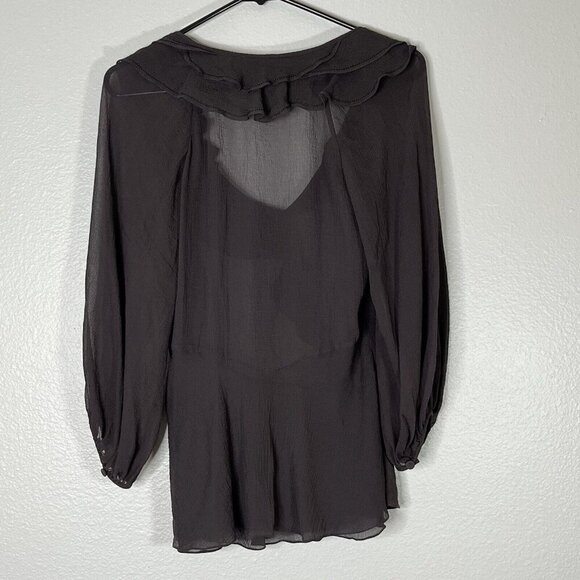 Rebecca Taylor Sheer Ruffle Neck Peplum Crepe Silk Blouse 3/4 Sleeve‎ Size 2 - Picture 7 of 8